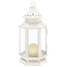 13362 ACCENT PLUS Victorian Candle Lantern Iron Glass Cutouts