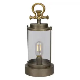 Alpine Corporation 445056567580 15 Inch Vintage Metal And Glass Outdoor Lantern With Warm Battery Operated Led Gold