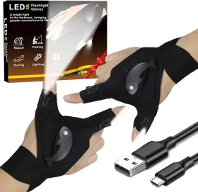 YWOA-1001-1 RECHARGEABLE Waterproof Led Flashlight Gloves