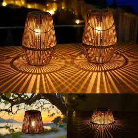 THOL129 USPRING Pack Solar Lanterns Waterproof Rattan Wove
