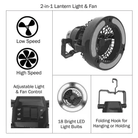 191344505372 WAKEMAN Led Lantern Battery Fan Outdoors #3