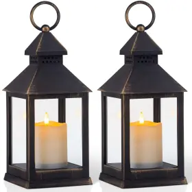 Yongmao Ymlantern08 Vintage Golden Brushed Black Lantern Decorative 2pack A-black Gold