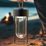 Cordless Rechargeable Table Lamp, Touch Dimmable Glass Shade Lantern, Black. Fixed Price $40.49.