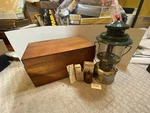 1950 Coleman Lantern Model No. 220d Wood Case And Extras 77s1. Fixed Price $184.99.
