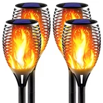 Awethone Large Solar Torch Light With Flickering Flame, 4 Pack, Black. Fixed Price $56.90.