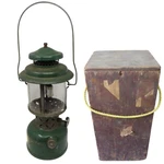 Vintage Coleman Dual Mantle Gas Lantern Green W/ Wood Case Camping Usa. Fixed Price $129.99.
