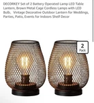 Decorkey Set Of 2 Battery Operated Lamp Led Table Lantern, Metal Cage Cordless L. Fixed Price $9.50.
