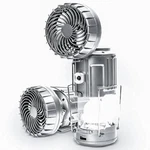 Szjieifr Solar Camping Lantern With Fan & Phone Charger, Portable Silver. Fixed Price $22.99.