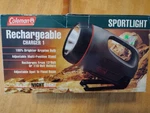 Coleman Sportlight, Rechargeable From 12 Or 110 Volt, Adjustable Stand, Used. Fixed Price $25.00.