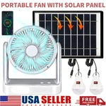 Solar Powered Fan W/ 2 Led Bulb Outdoor Camping Fans Rechargeable Phone Charger. Fixed Price $45.99.