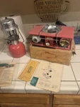 Vintage Coleman Lantern Model 5104 Pink Salmon Canada Made And Stove. Fixed Price $380.00.