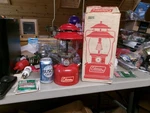 Vintage Red Coleman Single Mantle Lantern 200a W/ Original Box Manual 10/72. Fixed Price $125.00.