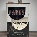 Vintage Parks Kerosene Oil Can 1 Gallon Coleman Lantern Gas Fuel Advertising. Fixed Price $90.00.