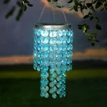 Hanging Solar Lantern Outdoor, 2 Tiers 21 Blue Acrylic Beaded Chand. Fixed Price $36.97.