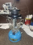 Vintage 1/67 Sears 476.74060 Lantern Blue & Black W/ Pyrex Coleman Glass Globe. Fixed Price $125.00.