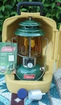 Coleman Lantern 220j Amber Pyrex Globe With Clamshell Carrying Case 1975. Fixed Price $149.99.