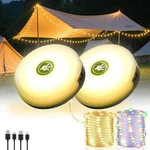 2pcs 4-in-1 Camping String Lights 8 Mode 32.8ft Rechargeable Hanging Tent Lamps. Fixed Price $14.99.