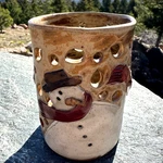 Handcrafted Studio Pottery Snowman Lantern Winter Scene Candle Holder, 5 Tall. Fixed Price $19.00.