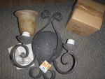 Kichler 2 Light Wall Sconce Fixture 6608 Olde Iron Umbered Alabaster Swirl Glass. Fixed Price $67.22.