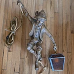 Figurine Mountain Climber Accent Lamp Lantern Shade Wood Glass Amber. Fixed Price $800.00.
