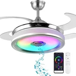 Baysquirrel Retractable Bluetooth Ceiling Fan W/ Light Speaker Rgb Led 6 Speed. Fixed Price $209.99.