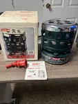 Vtg Coleman Quick-lite Catalytic Heater Model 518e Box Green W Fuel Filler 1973. Fixed Price $74.90.
