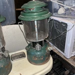 Vintage Coleman 220j 1978 Green Camping Lantern With Dual Mantles & Fuel Tank. Fixed Price $26.00.