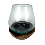 Decorative Glass Candle Lantern Natural Wood Base 6.5 In Handmade Accent. Fixed Price $46.99.