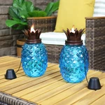 Glass Tropical Pineapple 2-in-1 Outdoor Torch - Blue Set Of 2 By Sunnydaze. Fixed Price $44.67.