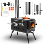 Black Wood Burning Tent Stove, 7 Section Stainless Steel Chimney, Portable Ho.... Fixed Price $229.63.