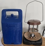 Vtg Century Primus Single Mantle Propane Lantern 5700 W/ Blue Coleman Carrier. Fixed Price $32.00.