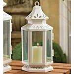 Candle Lantern Victorian White Ornate Iron Floral Cutouts Christmas Gift 5x11". Fixed Price $29.90.