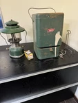 Vintage Coleman 228f Lantern W/ Pyrex Glass & Metal Carrying Case Wow. Fixed Price $125.00.