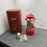 Vintage Coleman 200a Red Single Mantle Lantern With Guillotine Case 1975. Fixed Price $205.00.